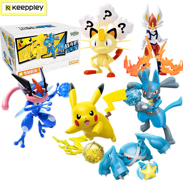Keeppley Pokemon Baustein Set mit Pikachu, Mauzi, Lucario, Cinderace und Greninja als Montage Modell für Kinder - Bild 1