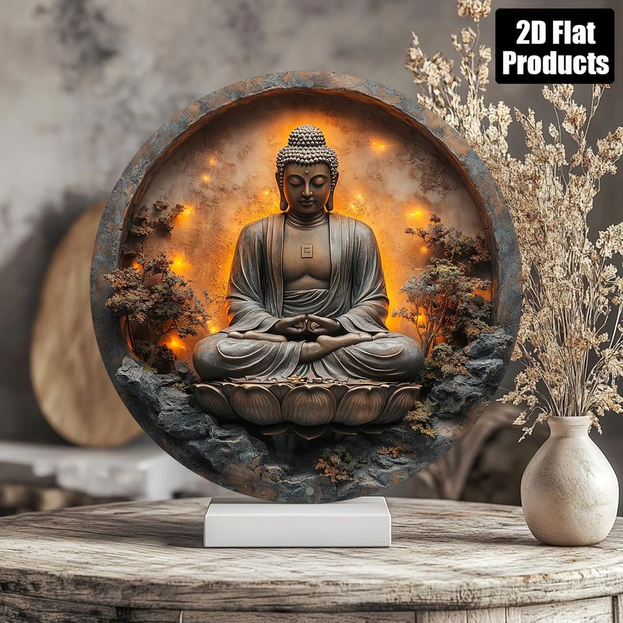 Kreisförmiges Buddha-Statue Deko-Schild aus Aluminium und Metall von Potdemiel - Bild 4