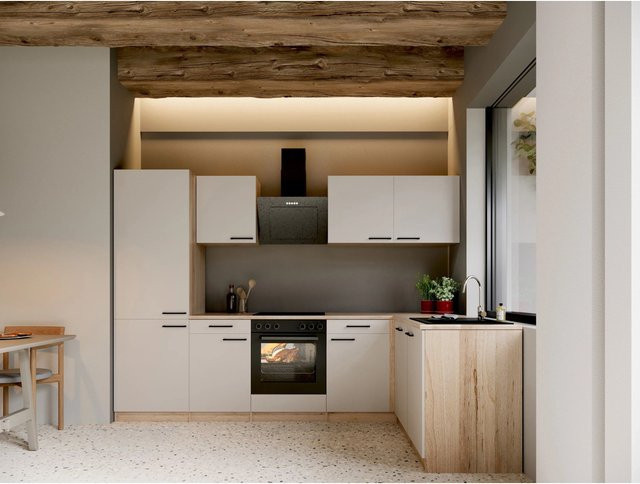 Respekta Merle L-Küche modern in Kaschmir mit integriertem Kühlschrank, Breite: 280 cm, Höhe: 172 cm, Tiefe: 60 cm - Bild 1