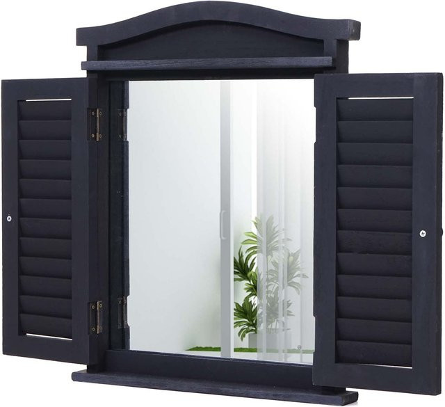 MCW Wandspiegel Spiegelfenster mit Fensterläden im Shabby-Look, Dunkelgrau, B/H/T: 53 x 42 x 5 cm - Bild 1