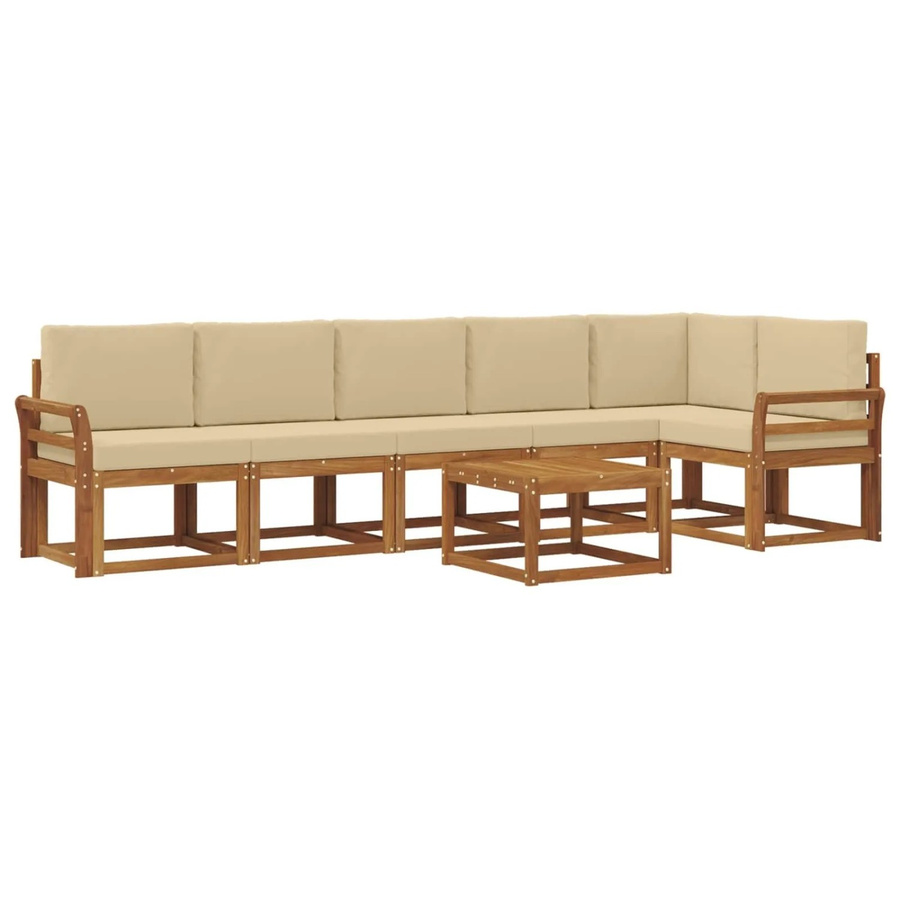 vidaXL Outdoor-Sofagarnitur 7-teilig aus Akazienholz mit Kissen in Natur und Beige - Bild 2