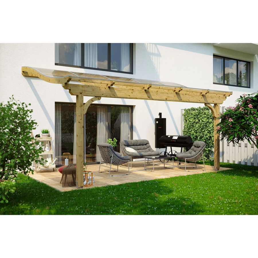 Skan Holz Terrassenüberdachung Verona aus Leimholz in Natur und Beige mit Polycarbonat-Dach, B/T: 541 x 339 cm - Bild 2