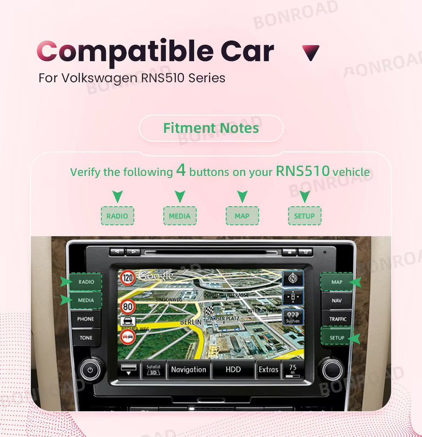 BONROAD Wireless CarPlay und Android Auto Interface Decoder Box in Schwarz mit GPS und Bluetooth für Volkswagen Magotan Tiguan Golf 6 Passat RNS510 Serie - Bild 2
