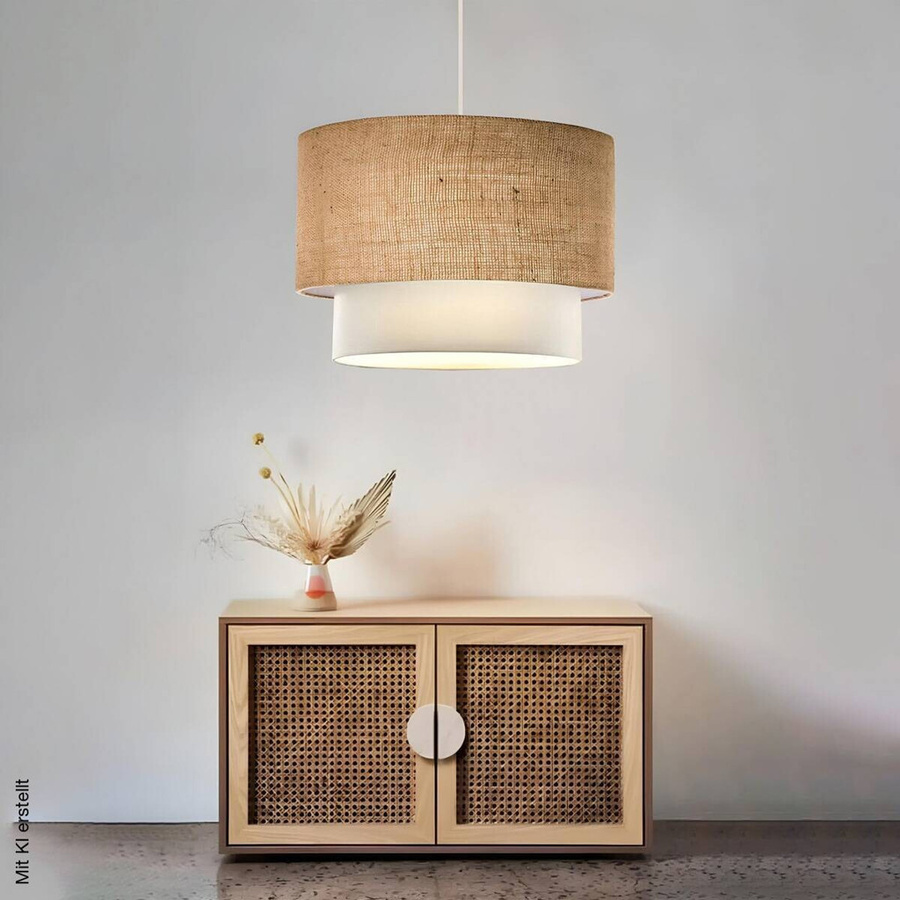 Opviq Pendelleuchte beige Stoff E27 B/H/T: 30 x 70 x 30 cm - Bild 2