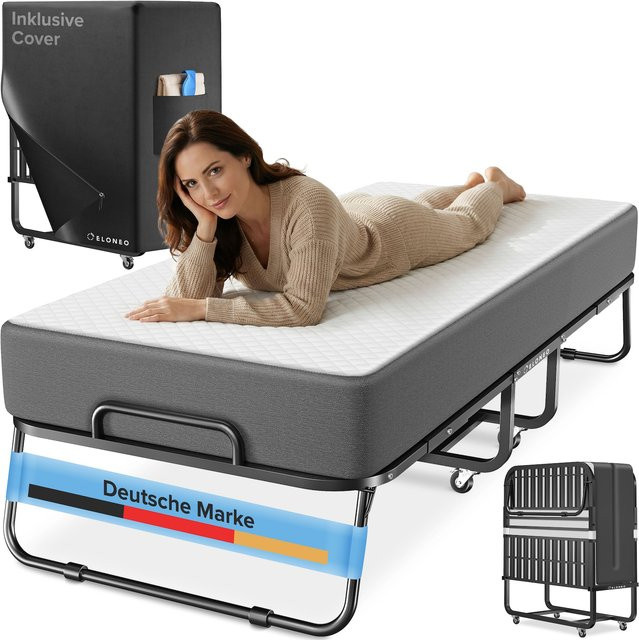 ELONEO Klappbett mit Matratze aus Metall und Stoff in Grau, B/T/H: 80 x 200 cm - Bild 1