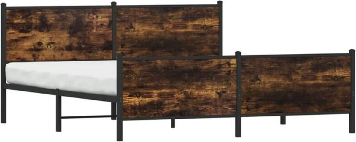 Metallbett Vidaxl in Räuchereiche und Braun im Industrial Design, B/T/H: 193 x 203 cm - Bild 1