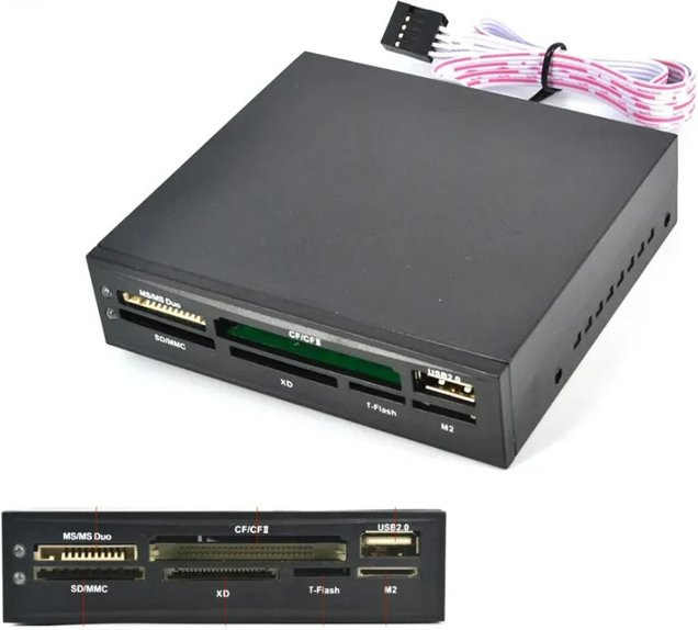 JONSNOW USB-HUB Kartenleser für PC-Gehäuse mit CF MS DUO SD MMC XD M2 TFlash-Unterstützung, Schwarz - Bild 1