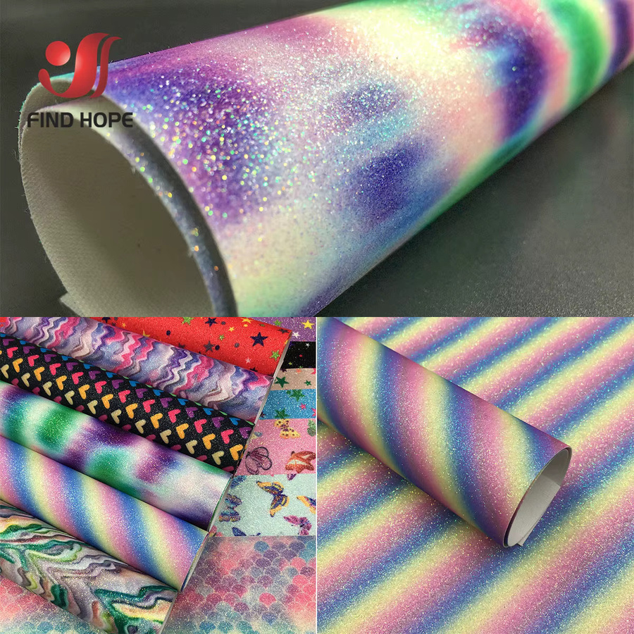Glitzerndes PU-Kunstleder mit Blumendruck in Multicolour für DIY-Bastelprojekte und Ohrringherstellung - Bild 4