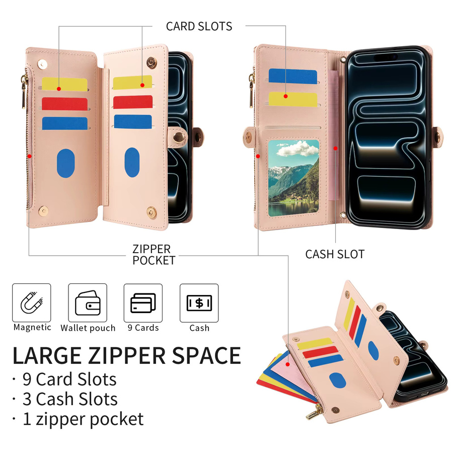PU-Leder Handyhülle mit magnetischem Trageriemen und Brieftaschen-Funktion für Samsung Galaxy S26 S25 S24 S22 S21 S20 FE Plus Ultra Edge in Braun und Pink - Bild 3