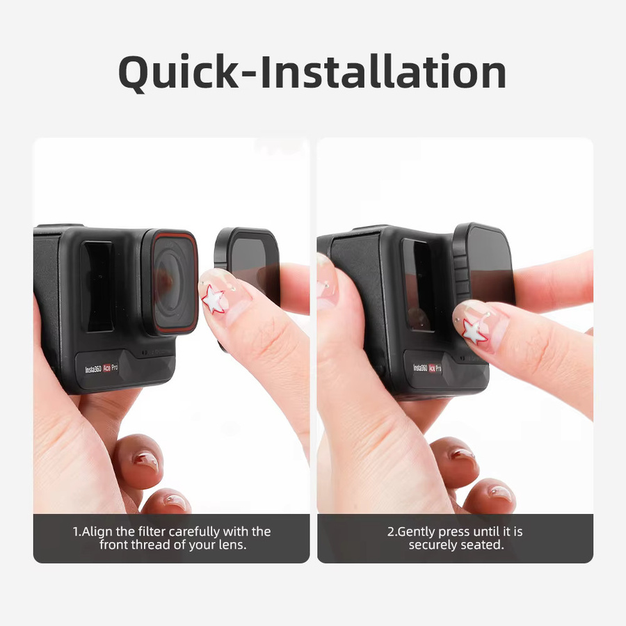 XFJI Objektivfilter-Set mit CPL ND8 ND16 ND32 UV Diffusions-Filtern und 1/4 Schnellwechsel-Rahmen für Insta360 Ace Pro 2 Action-Kamera, Schwarz - Bild 4