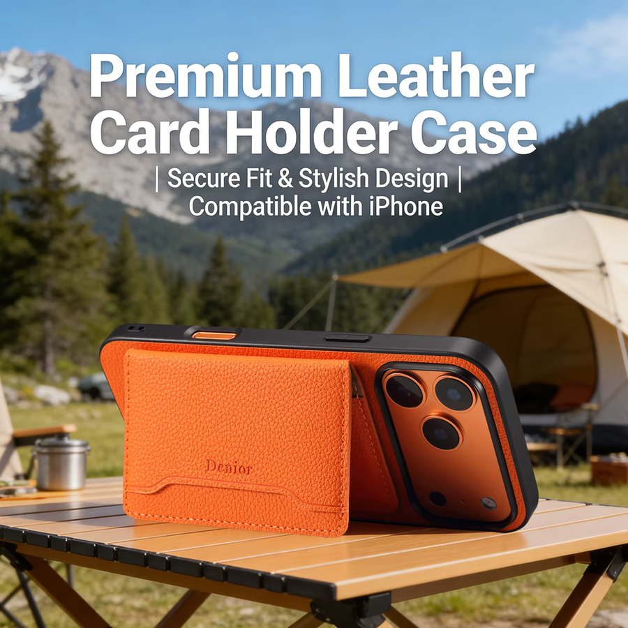 Denior Handyhülle für iPhone 17/16/15/14/13/12 Pro Max mit Litschi-Muster aus PU-Leder in Orange, magnetisch und abnehmbar, kompatibel mit kabellosem Laden - Bild 4