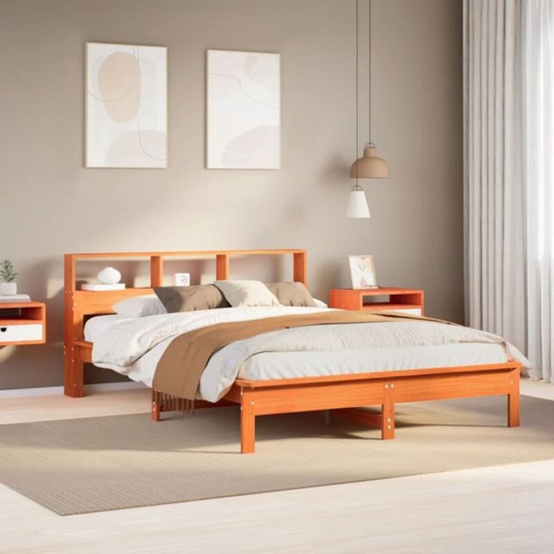 Massivholzbett aus Kiefer mit Regal von VIDAXL in Braun, B/T/H: 120 x 190 x 80 cm - Bild 1