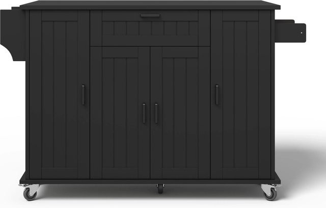 okwish Kücheninsel mit klappbarer Arbeitsplatte in Schwarz, Rollen, 4 Türen und Schublade, B/T/H: 120 x 45 x 95 cm - Bild 1