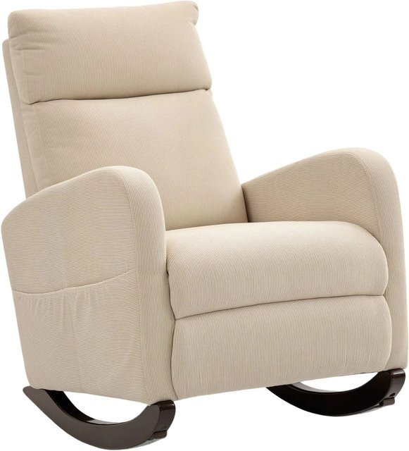 HOMCOM Schaukelstuhl aus Polyester in Beige mit Holzgestell, Tiefe: 94 cm, Breite: 67 cm, Höhe: 105 cm - Bild 1