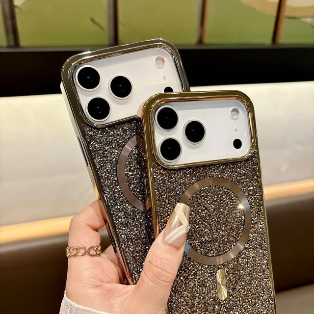 Luxuriöse diamantbeschichtete iPhone Hülle mit Magnetfunktion in Gold für Apple iPhone 17 Pro Max, 16, 15, 14, 13, 12, 11 Plus - Bild 1