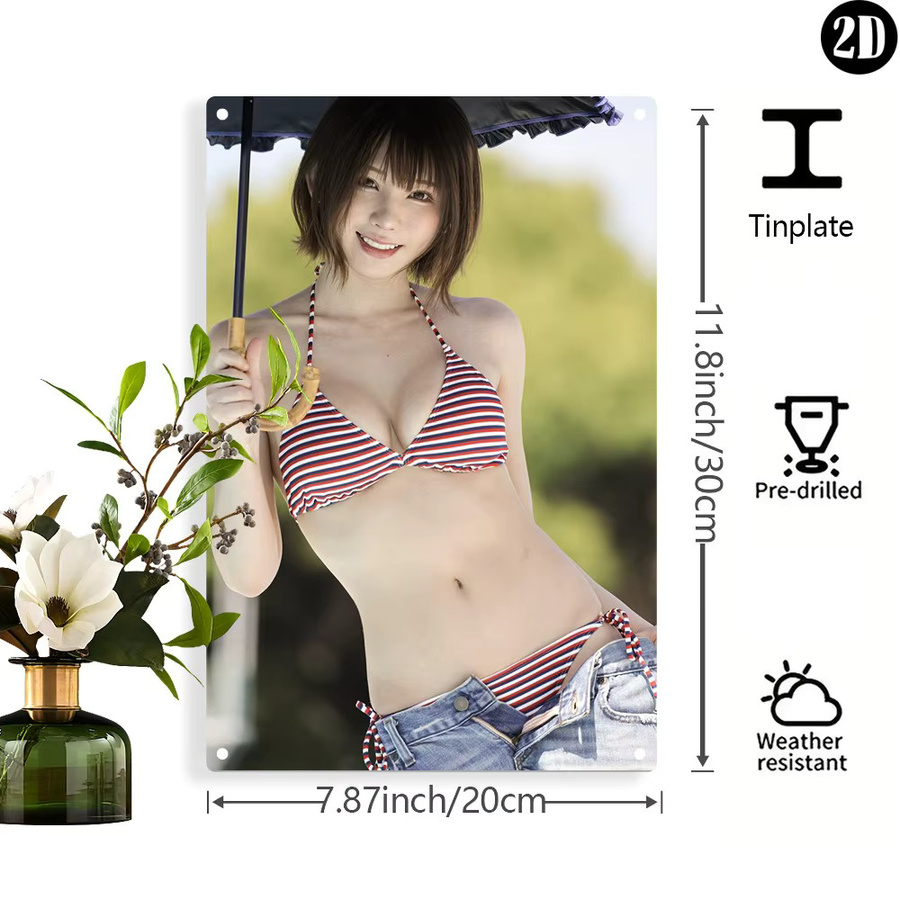 CIFBUY Bikini Girl Metall-Blechschild Retro Strand Wandkunst, B/H: 20,32 x 31,75 cm - Bild 2