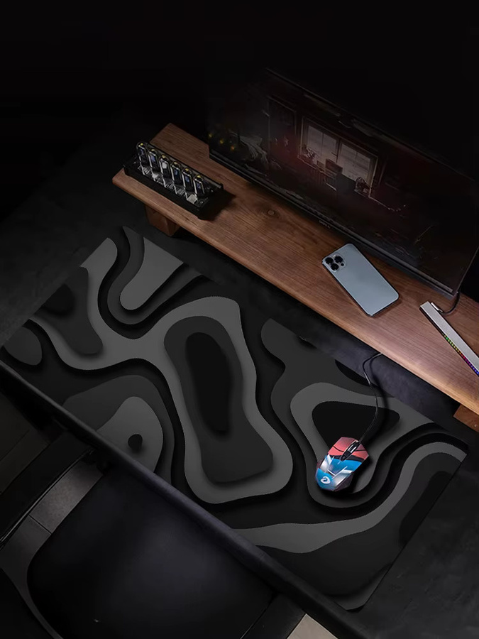 Mairuige Gaming-Mauspad mit abstraktem Kunstmuster in Schwarz-Grau und genähtem Rand - Bild 7