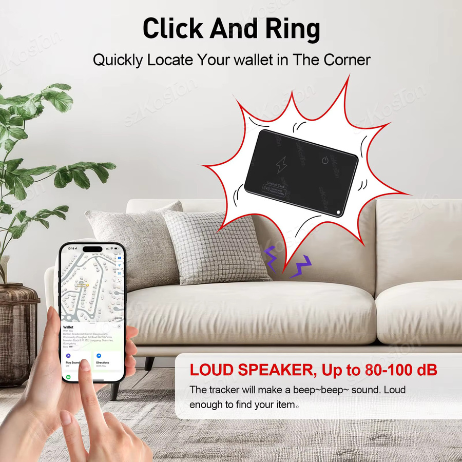 SZKOSTON Bluetooth Tracker Wallet Track Card mit GPS-Standortfunktion für iOS, Schwarz - Bild 3