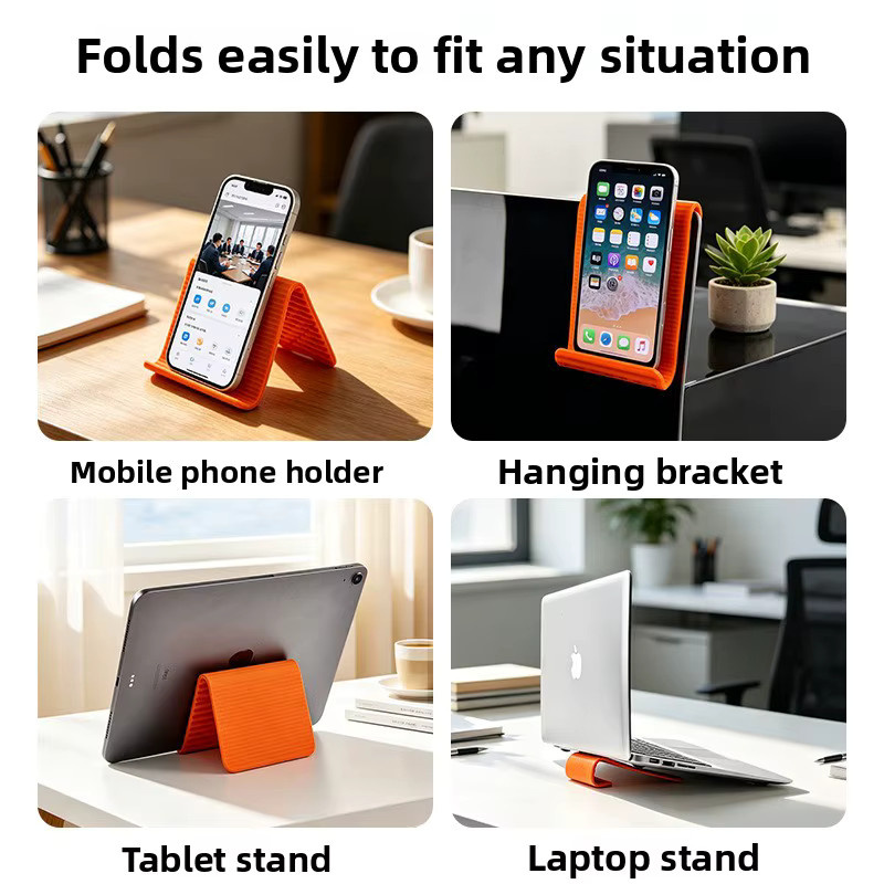 Faltbarer und verstellbarer Telefonständer aus Silikon in Grau und Orange, universeller Schreibtischhalter und tragbare Tablet-Halterung mit mehreren Winkeln für Büro und Zuhause - Bild 3