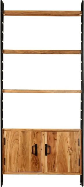 vidaXL Bücherregal im Industrial Design aus Akazie und Metall, 4 Ebenen, Braun, B/T/H: 80 x 30 x 180 cm - Bild 1