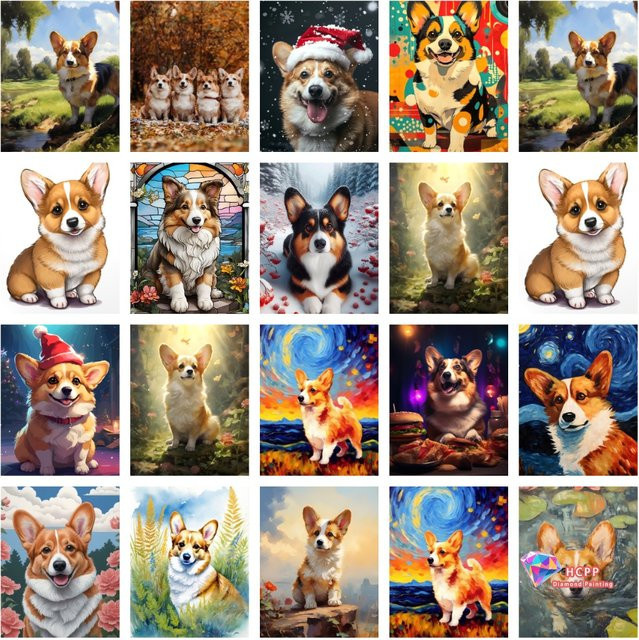 Potdemiel DIY Diamond Painting Set Welsh Corgi Hund Porträt als Mosaik Kunstwerk in Mehrfarbig - Bild 1