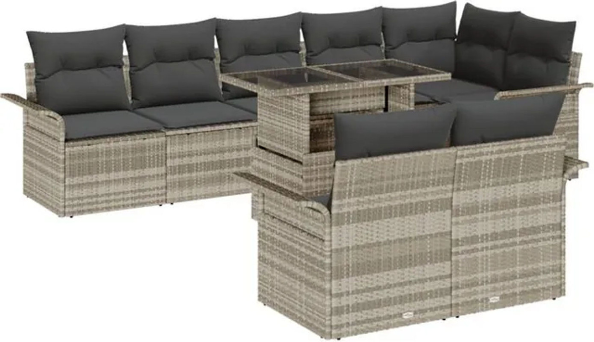 Vidaxl Garten-Sofa-Set aus Polyrattan mit 9-teiligem Kissen-Set in Grau - Bild 1