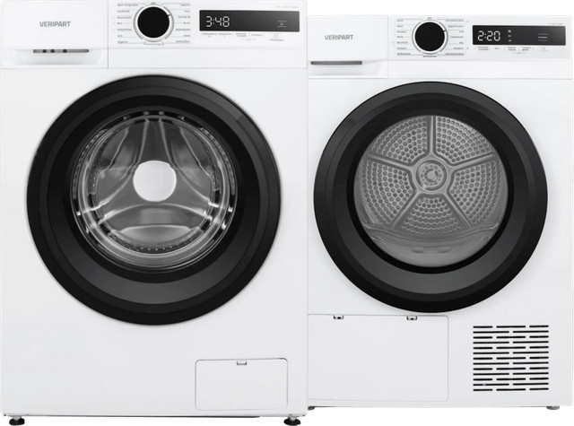 Veripart Waschmaschinen-Trockner-Set VPWM1400A7WDE und VPDR8DWDE in Weiß mit Wärmepumpentechnologie und Dampfprogrammen - Bild 1