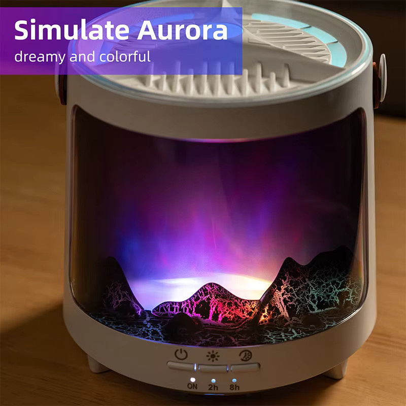 TENGKESi Aurora Quallen Aroma-Luftbefeuchter mit Flammen-Effekt und Sprühring in Weiß - Bild 3