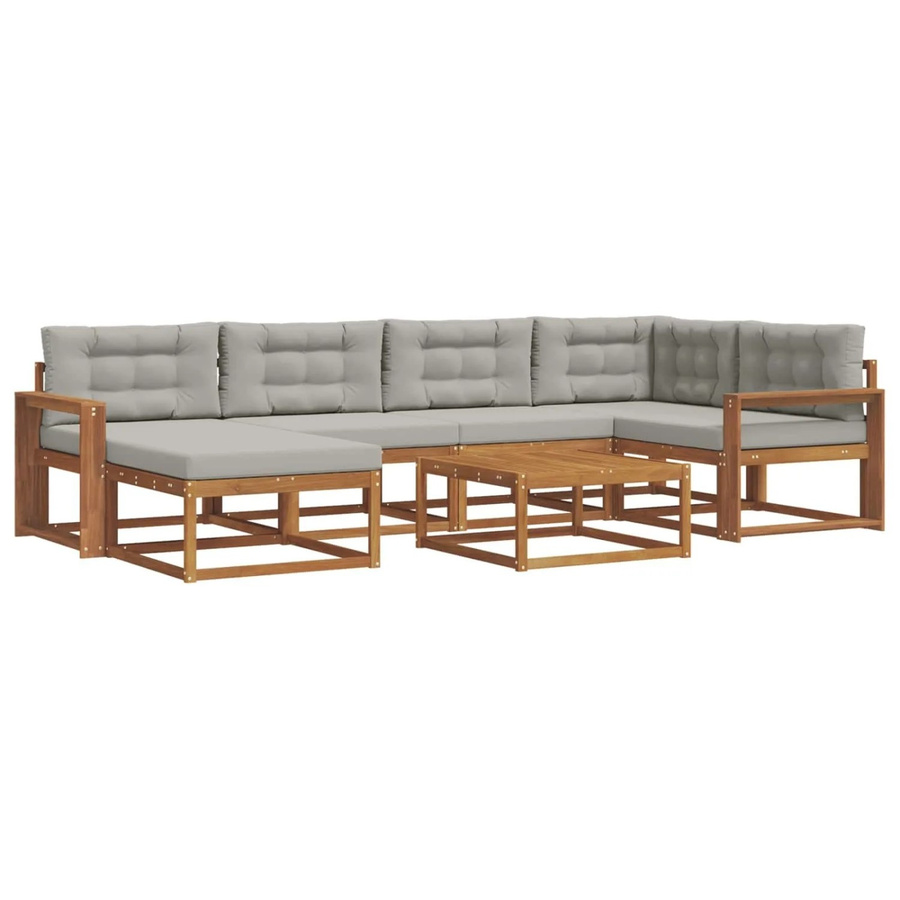 vidaXL Outdoor-Sofagarnitur L-Form aus Akazienholz mit 7 Kissen in Natur und Hellgrau - Bild 2