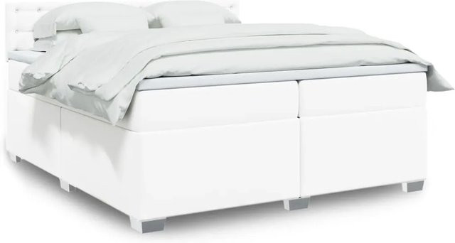 vidaXL Boxspringbett mit Matratze in Weiß aus Kunstleder mit USB-Ladeport und Unterbettbeleuchtung B/T: 200 x 200 cm - Bild 1