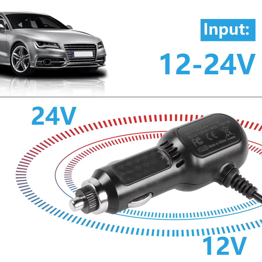 Meiriyfa Dash Cam Stromkabel mit Micro-USB und QC 3.0 Schnellladegerät für das Fahrzeug mit zwei USB-Anschlüssen - Bild 2