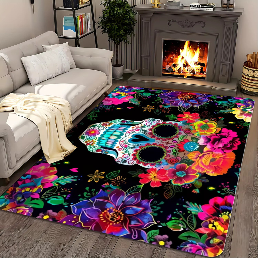 VIKAMA Halloween-Teppich in Multicolour, verschleißfeste und verdickte Bodenmatte mit floralem Ethnic-Design für Eingangsbereich, Wohnzimmer, Schlafzimmer oder Badezimmer, B/T: 60 x 40 cm - Bild 2
