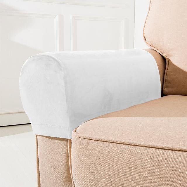 2er-Set Stretch-Samt Sofa-Armlehnenbezüge von airldianer in Grau und Weiß, staubdichte Armlehnenprotektoren für Sofa, Stuhl und Hocker - Bild 1