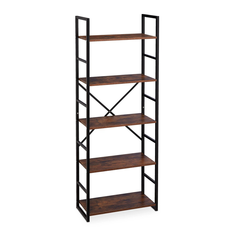 Relaxdays Bücherregal im Industrial Design aus MDF und Eisen, 5 Ebenen, Braun/Schwarz, H: 158,5 cm, B: 60 cm, T: 30 cm - Bild 2