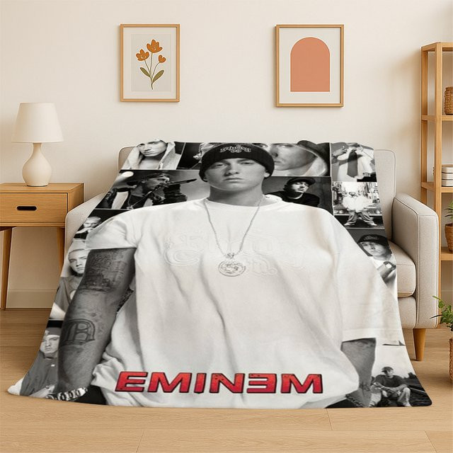Potdemiel Flanelldecke mit Eminem und Tupac Hip Hop Motiv, weiche Überwurfdecke in Multicolour - Bild 1