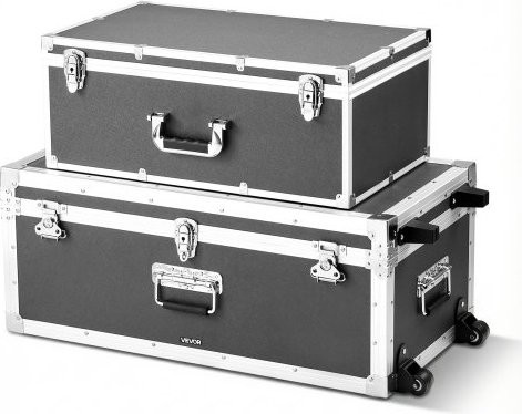 VEVOR 2er-Set Transportkoffer und Aufbewahrungskisten aus Sperrholz und Metall mit Rollen und Schlössern, Grau