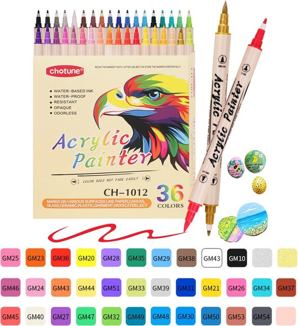 Doppelseitiger Acryl-Marker Set mit Brush-Spitze, wasserfeste Permanent-Stifte in Multicolour, 36 Farben für Kunstbedarf und Schule - Bild 1