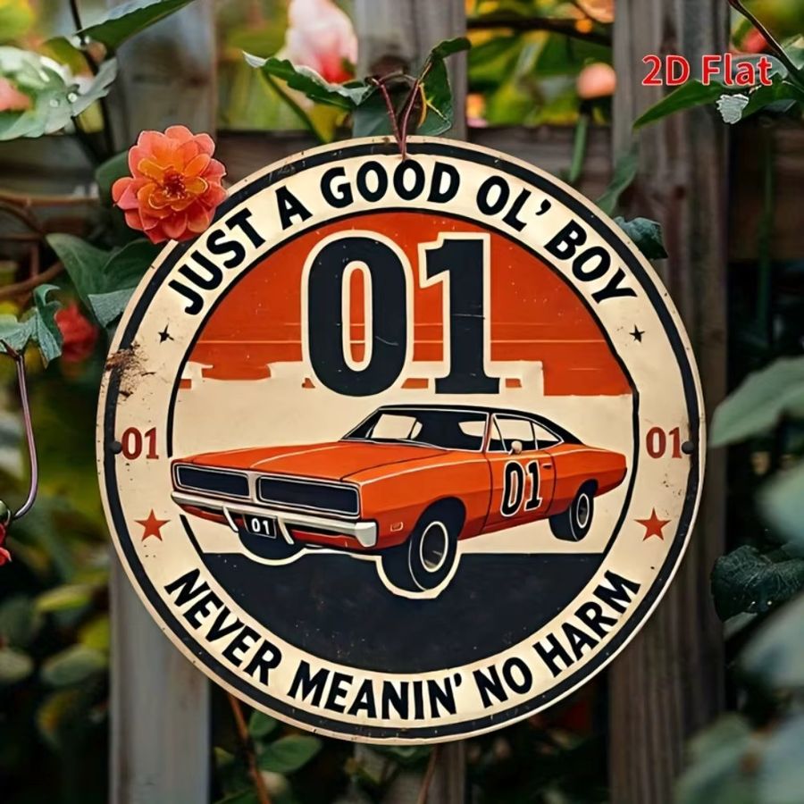 Rustic Flair Vintage Duke Of Hazzard Metallschild aus Aluminium, runde Wandkunst für die Wandmontage - Bild 6