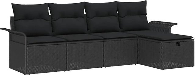 vidaXL Garten-Sofa-Set aus Poly-Rattan in Schwarz mit 5 Teilen, Kissen und Stauraumfunktion - Bild 1