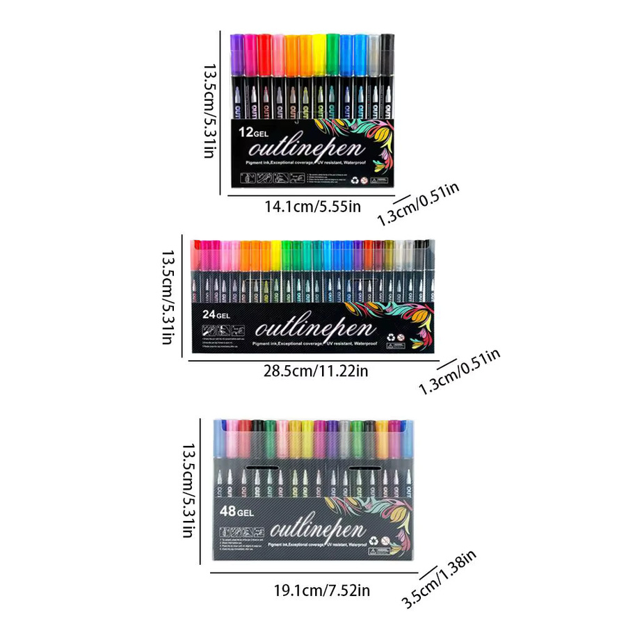 Doppellinien-Konturenstifte mit Selbstkontur-Effekt, Metallic-Marker und fluoreszierende Graffiti-Stifte für Handkalligrafie, Mehrfarbig - Bild 4