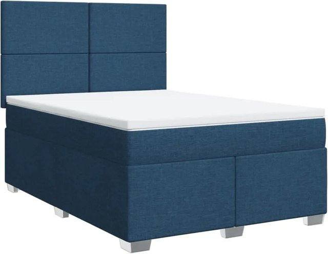 vidaXL Boxspringbett mit Matratze in Blau, Hybrid-Bett mit USB-Ladeport und Unterbettbeleuchtung, B/T/H: 140 x 200 x 144 cm - Bild 1