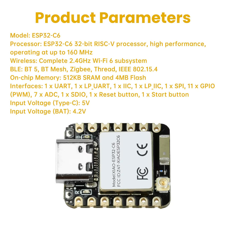 Seeedstudio XIAO ESP32-C6/C3 Entwicklungsboard mit WiFi, Bluetooth und Zigbee via USB-C in Schwarz - Bild 1