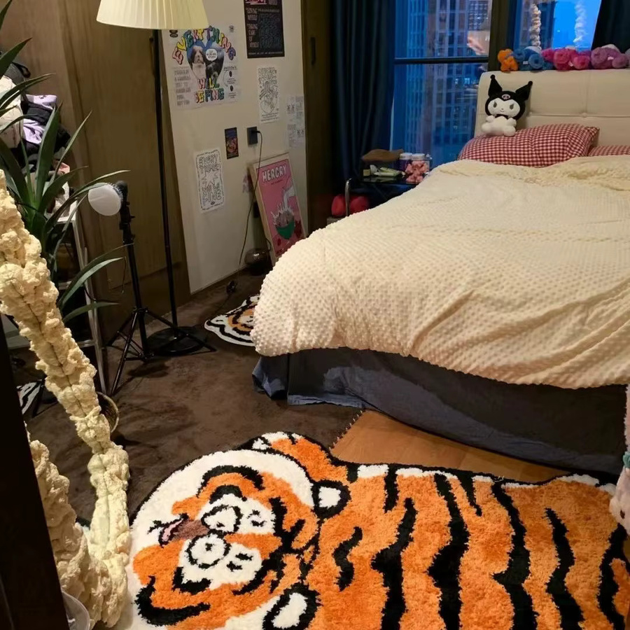 VIKAMA Faux Cashmere Bodenmatte mit Fat Tiger Cartoon-Motiv für Kinder, Badezimmer und Nachttisch, B/T: 60 x 40 cm - Bild 3