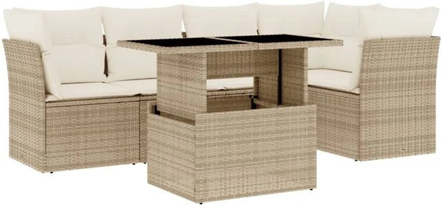 vidaXL 6-teilige Garten-Sofagarnitur aus Poly-Rattan mit Kissen in Beige - Bild 1