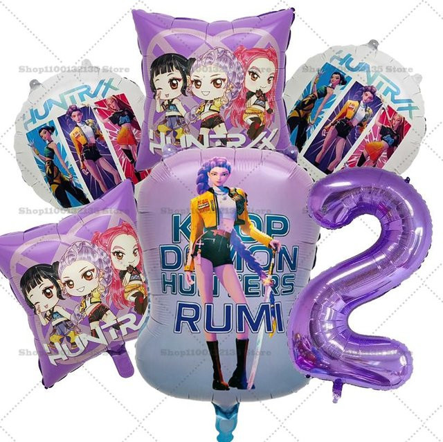 Yiran toy 1 Kpop Dämonenjäger Mädchen Geburtstag Ballons Set, Runde Ballons in Lila für Partydekorationen - Bild 1