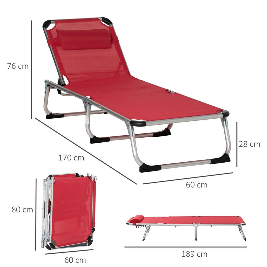 Outsunny Sonnenliege aus Aluminium und Textilene in Rot mit verstellbarer Kopfstütze, B/H/L: 60 x 76 x 170 cm - Bild 3