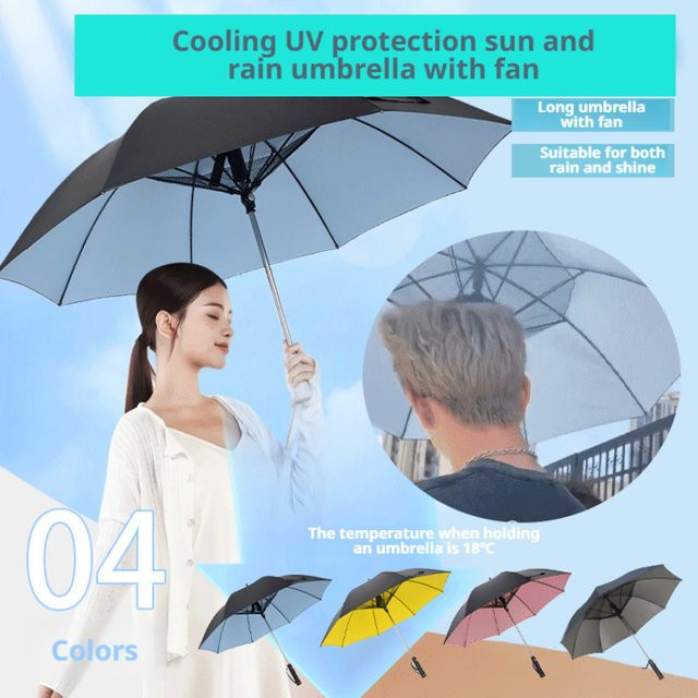 Outdoor Sonnenschirm mit integriertem Lüfter und UV-Schutz in Schwarz und Silber - Bild 1