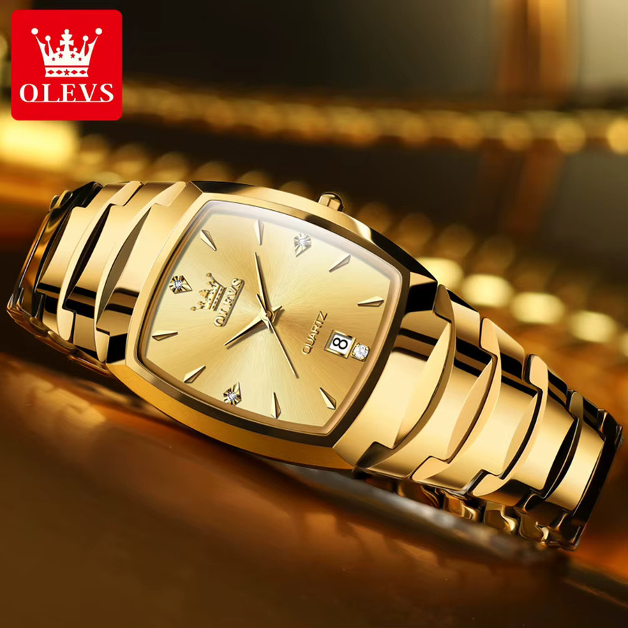 OLEVS Armbanduhr Tonneau, Quarz, Edelstahl, Gold, Schwarz, Herren - Bild 3