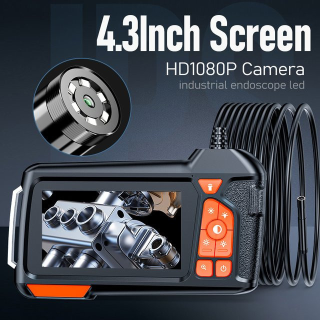 AOERWEI Endoskopkamera mit 4,3 Zoll Display, 1080P HD, 5,5 mm Linse und Licht, flexible Schlauchbohrkamera in Schwarz für Sanitär und Automobiltechnik - Bild 1
