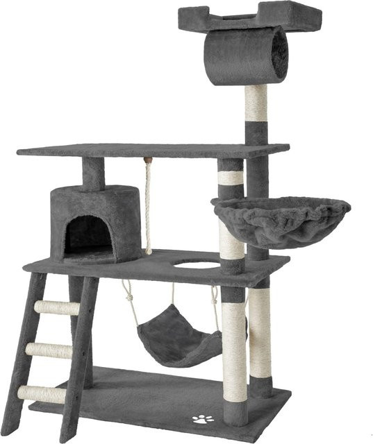 tectake Kratzbaum Grau mit Katzenhaus, Hängematte und Spielzeug, B/T/H: 105 x 60 x 141 cm - Bild 2